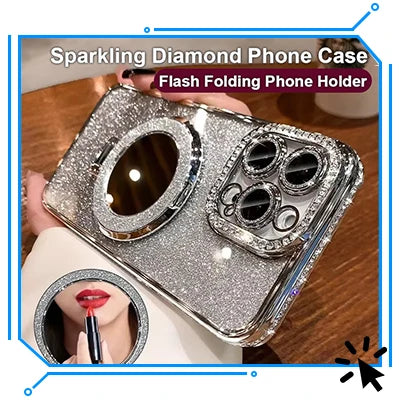 uxury Plating MagSafe Glitter Diamond Case with Magnetic Stand Holder for iPhone 16/15/14/13/12/11 Pro Max