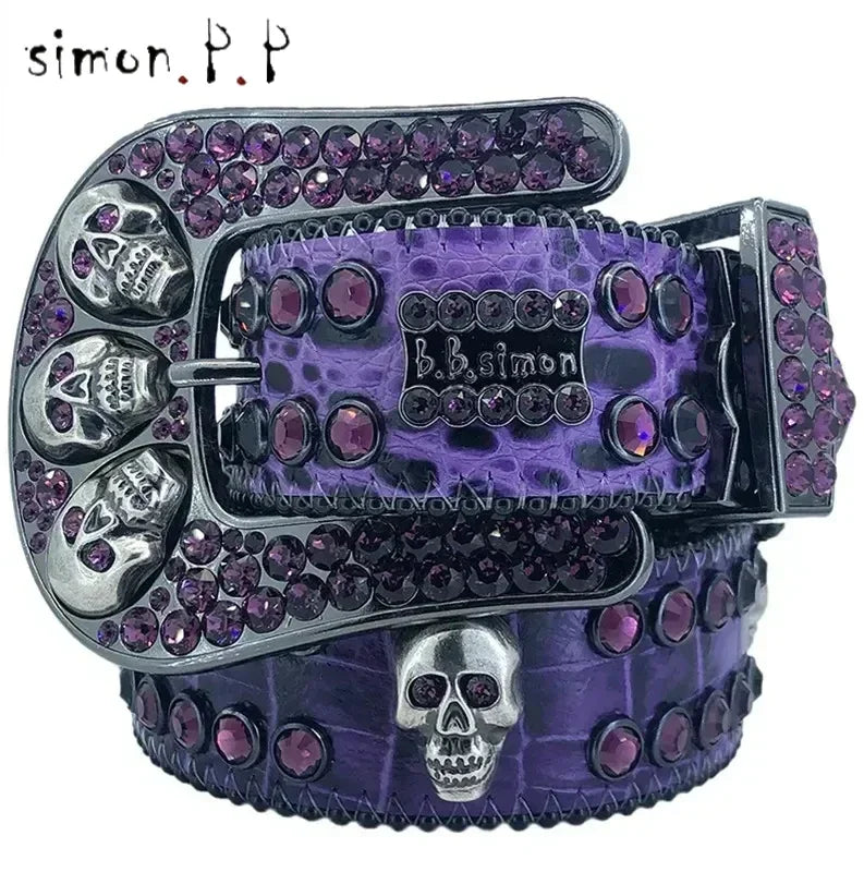 Designer BB Belts – Luxury Leather Belt with Colorful Diamond Chain for Men & Women