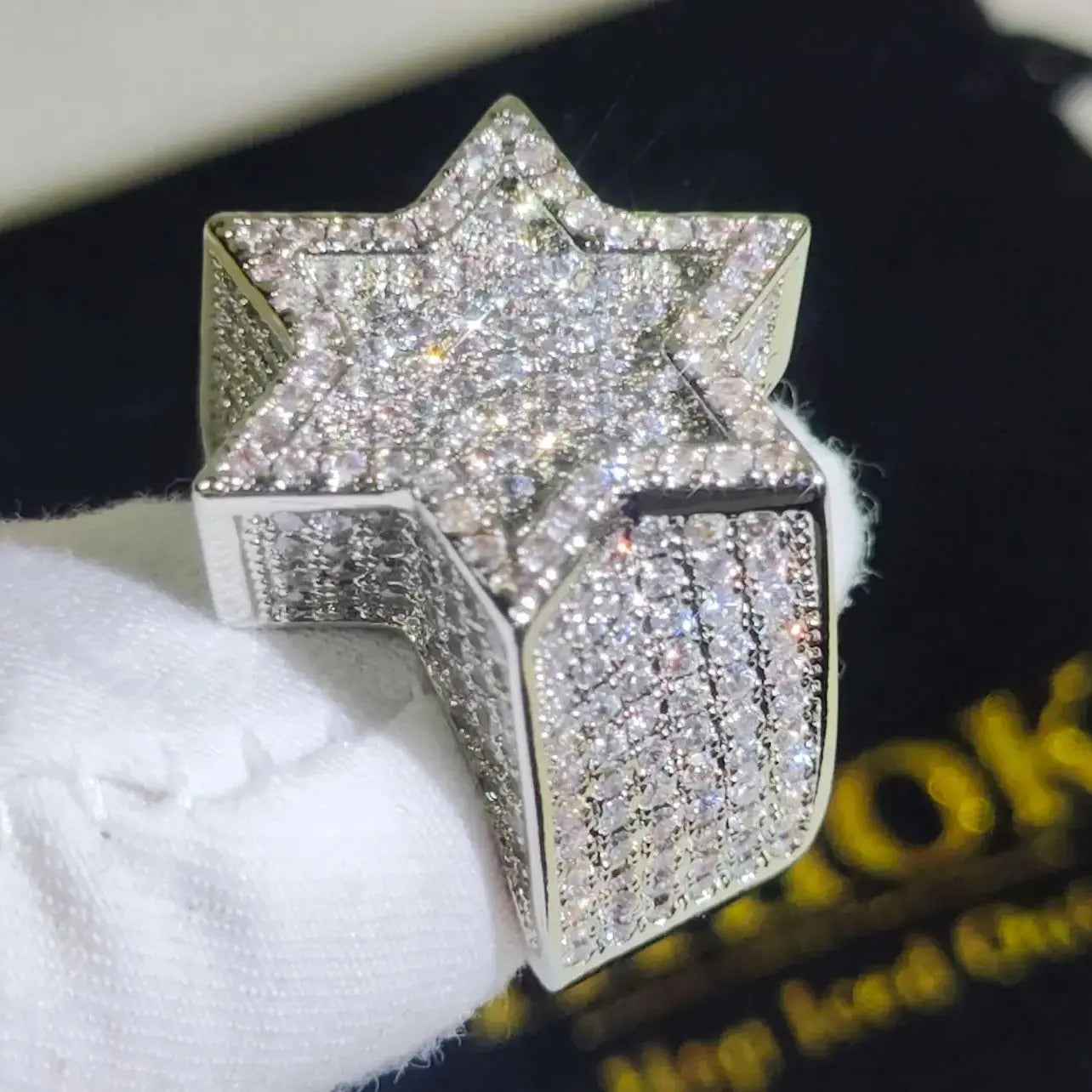 Silver Hexagram Star Ring – Iced Out Cubic Zirconia Punk Band