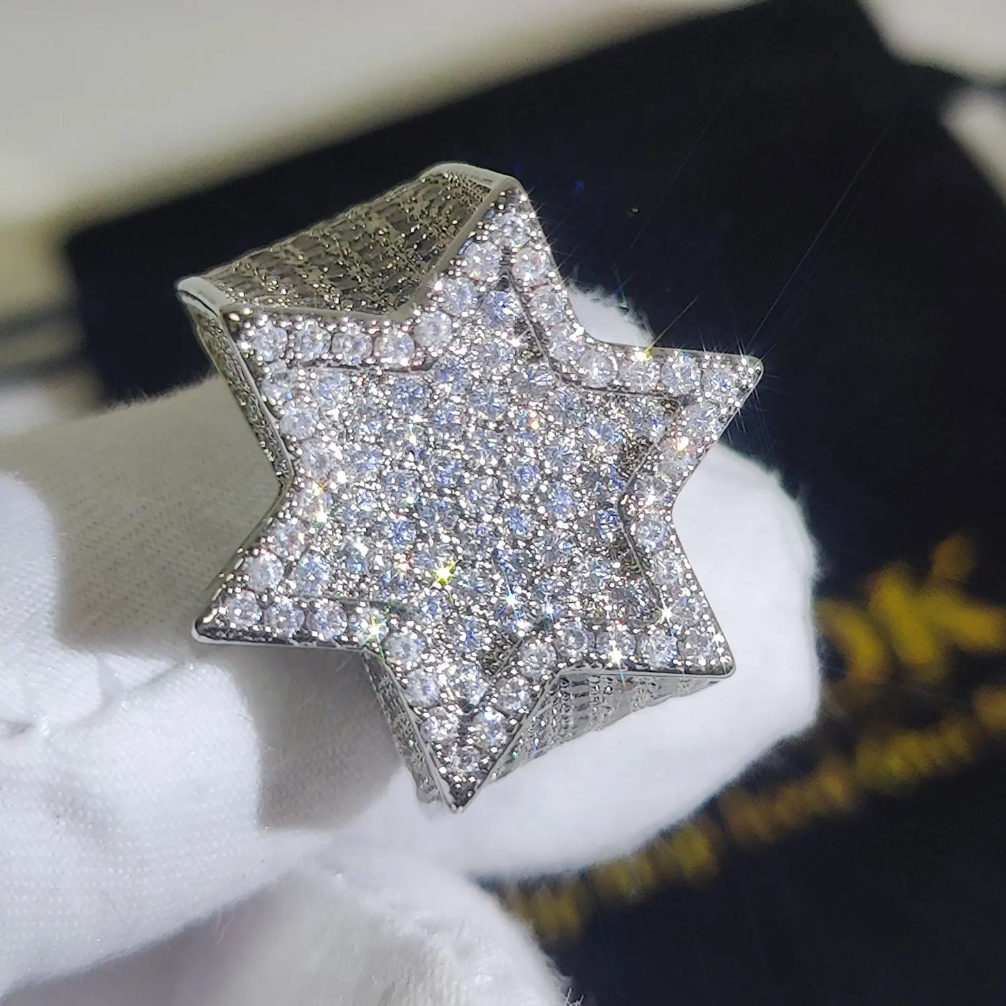 Silver Hexagram Star Ring – Iced Out Cubic Zirconia Punk Band