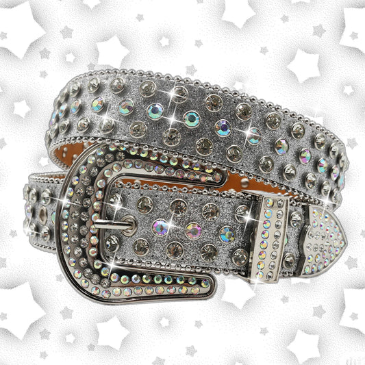 Rhinestone Rivet Glitter PU Belt – Hip-Hop Punk Belt for Jeans, Cowboy & Cowgirl Style