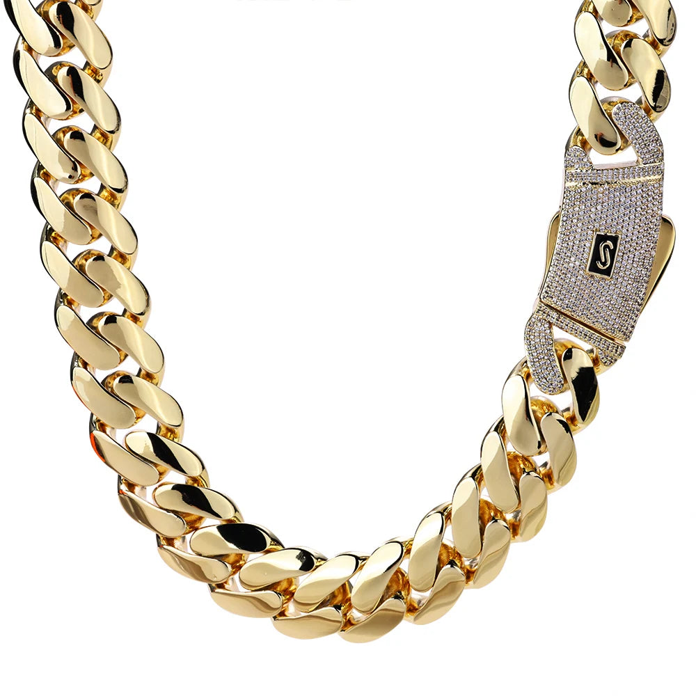 New Hip-Hop 14k Gold Plated Monaco Cuban Chain – High-Quality Brass Party Necklace for Men & Women