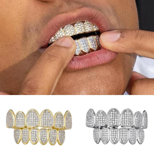 Feel Style Cool Teeth Grillz Set – Unisex Cubic Zirconia Top & Bottom Hip Hop Jewelry