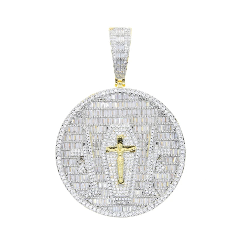 New Hip-Hop Gun Jesus Pendant Necklace – Gold Iced-Out Bling CZ Cross Charm for Men