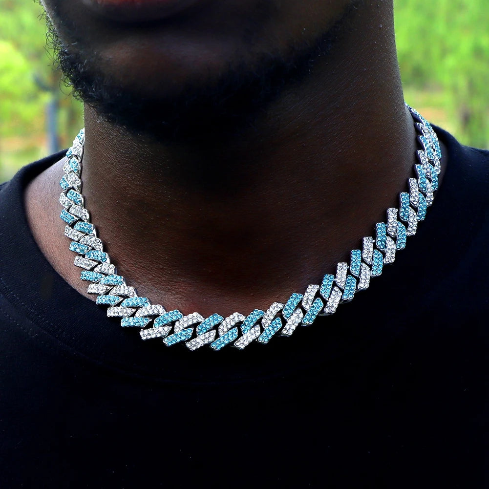 Chain Necklace Color Rhinestones Paved Cuban Choker Necklace HipHop Men Jewelry