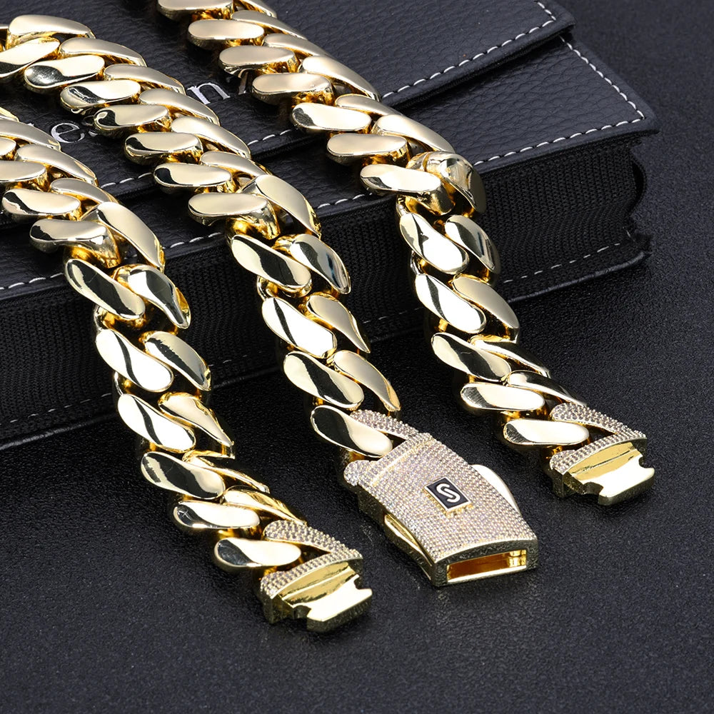 New Hip-Hop 14k Gold Plated Monaco Cuban Chain – High-Quality Brass Party Necklace for Men & Women