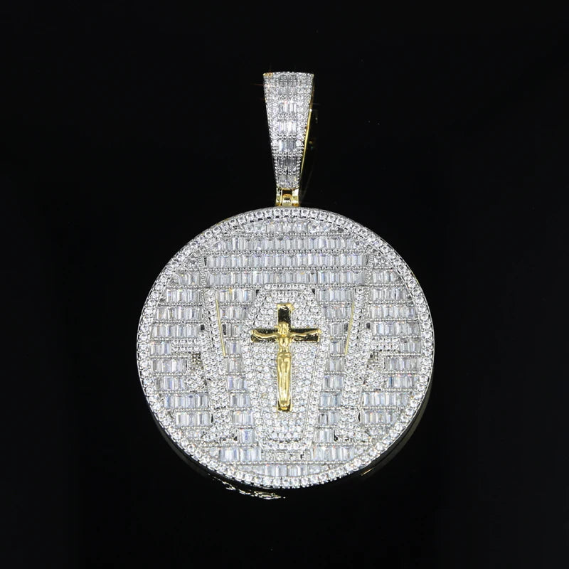 New Hip-Hop Gun Jesus Pendant Necklace – Gold Iced-Out Bling CZ Cross Charm for Men