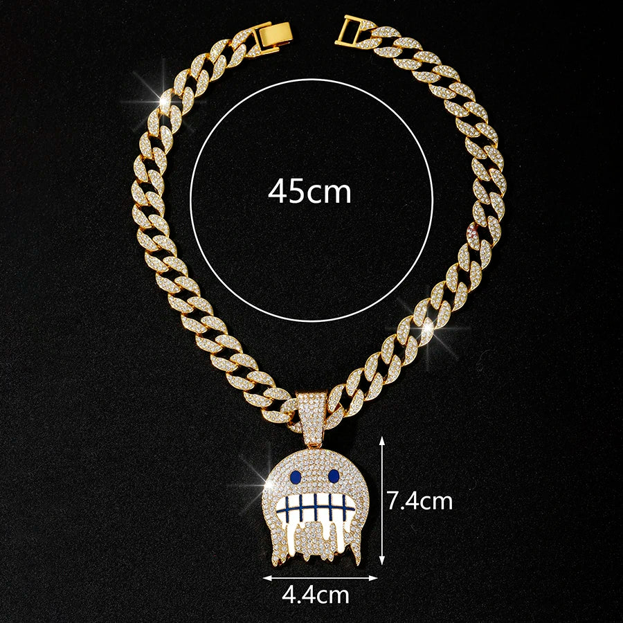 Cuban Chain With Hip Hop Alloy And Bling Rhinestone Cold Face Pendant Choker Necklace