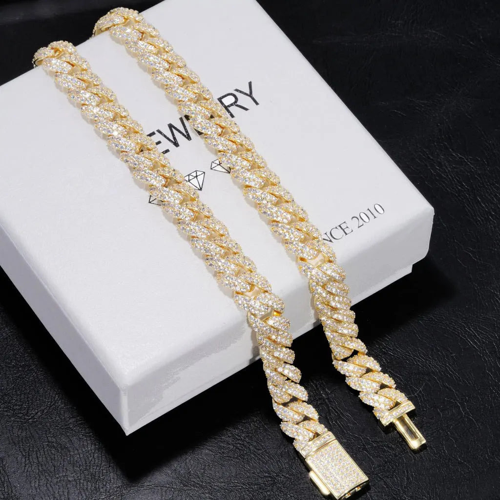 10mm Diamond Cuban Link Chain – White Gold/18K Gold Plated Bling Necklace with 5A+ CZ Stones