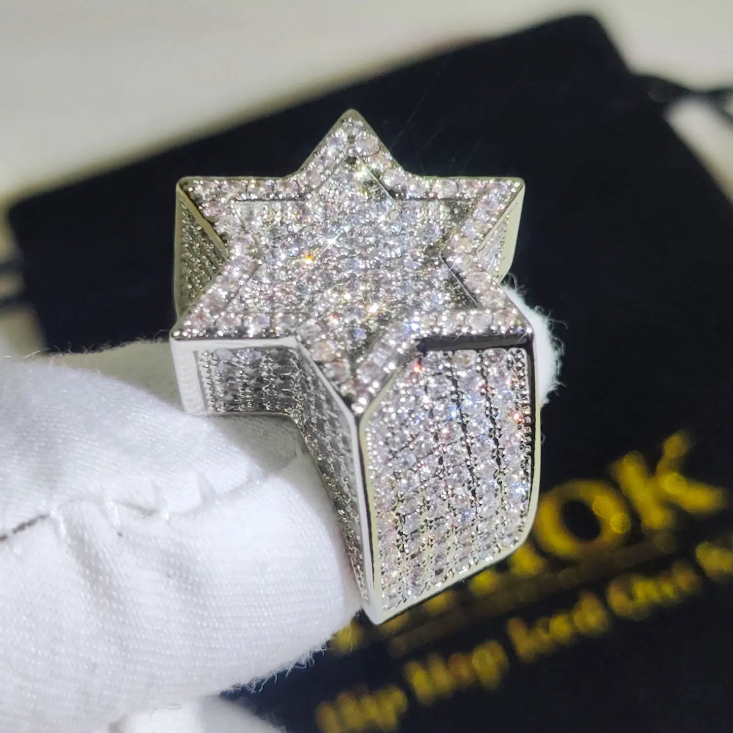 Silver Hexagram Star Ring – Iced Out Cubic Zirconia Punk Band