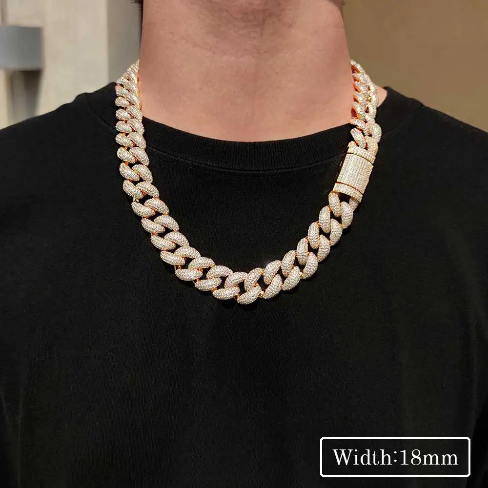 Premium 12mm/15mm/18mm Iced Cuban Link Chain Sparkling Hip Hop Jewelry CZ Bling Cuban Necklace for Men and Women