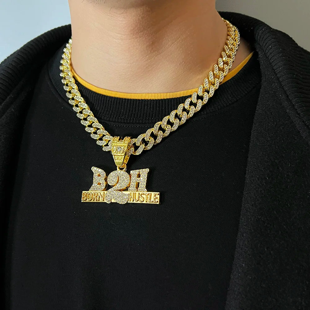 Cuban Miami Chains NO LOVE Pendants Necklace for Men and Women Heart Broken Statement Iced Out Jewelry