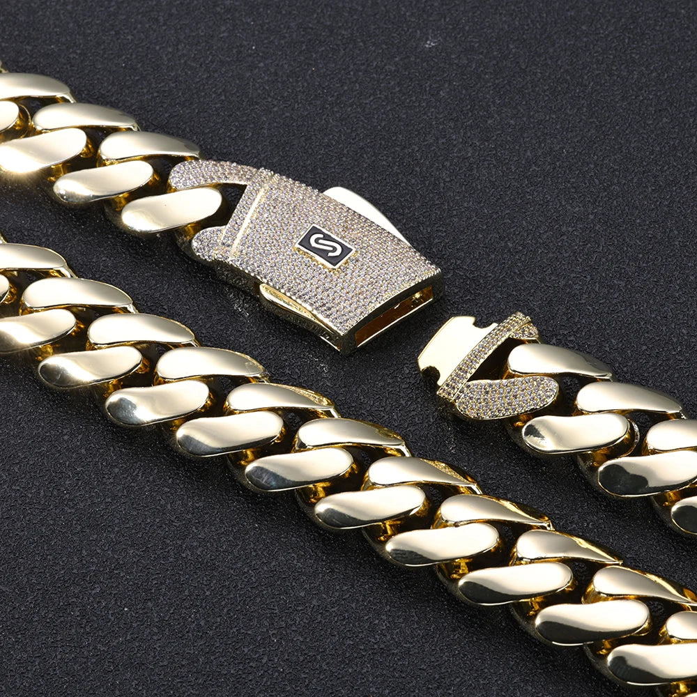 New Hip-Hop 14k Gold Plated Monaco Cuban Chain – High-Quality Brass Party Necklace for Men & Women