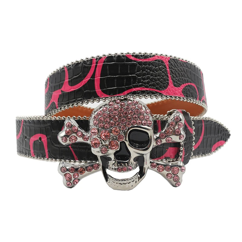 Skull Rhinestone Belt – Y2K Crystal Studded Western Bling for Women & Men