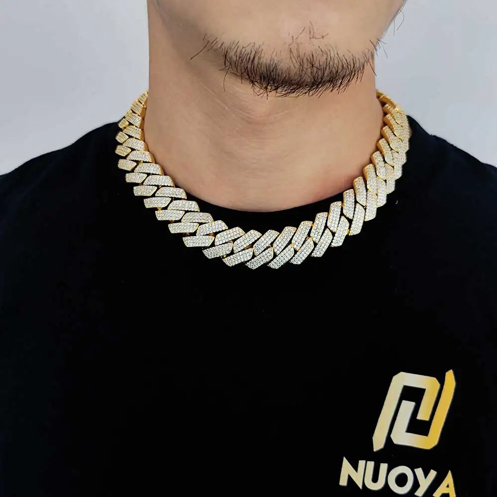 High-Quality 20mm Iced-Out Cuban Link Chain – Three-Row Thick & Heavy Hip-Hop Necklace for Men