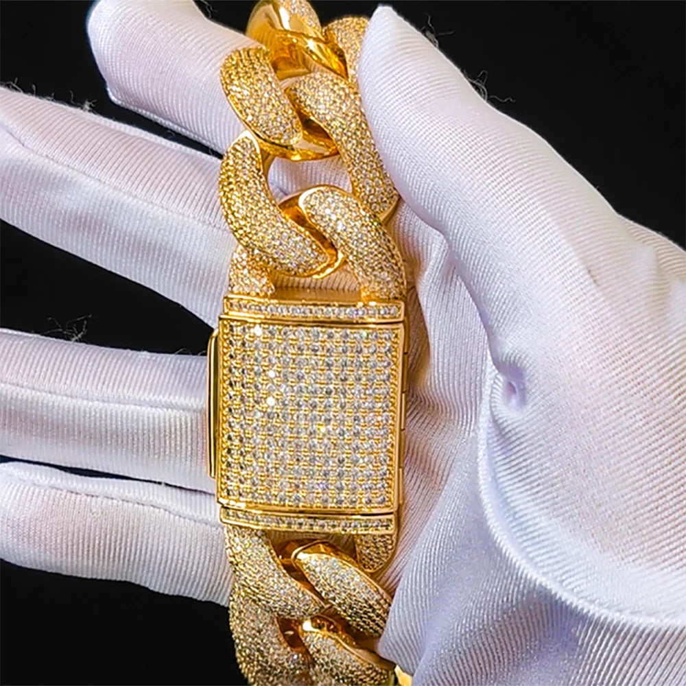 Diamond Mens Full Iced Out Cuban Link Chain 18K Gold/Silver Plated Bling CZ Bubble Chain Rapper Jewelry