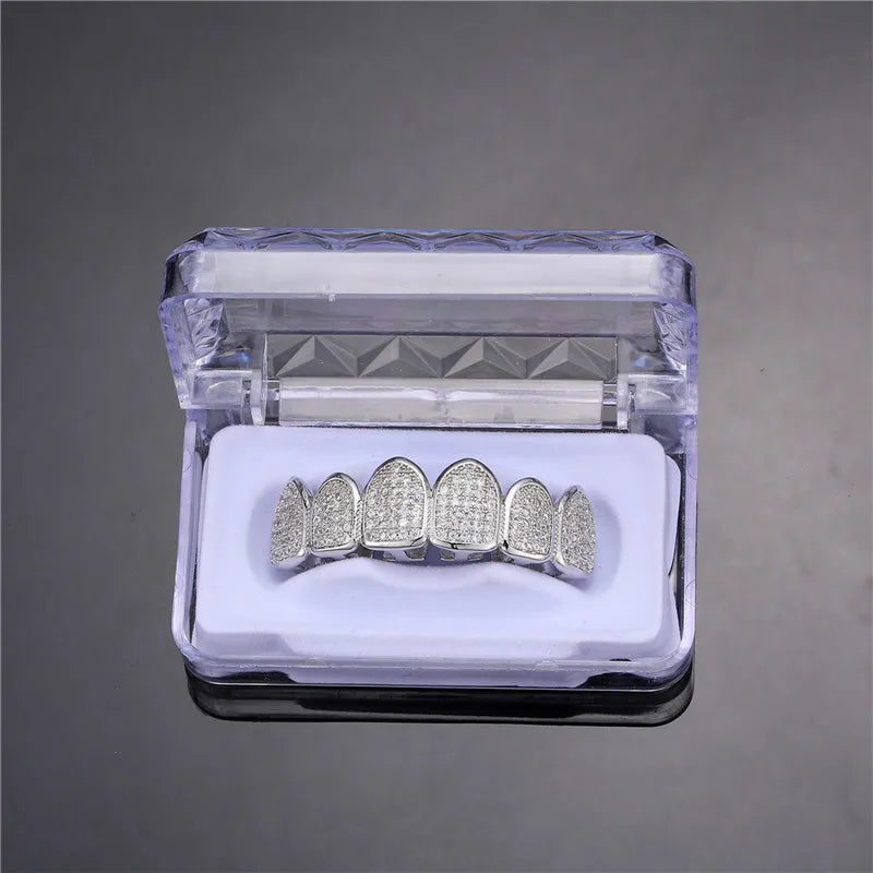 Feel Style Cool Teeth Grillz Set – Unisex Cubic Zirconia Top & Bottom Hip Hop Jewelry