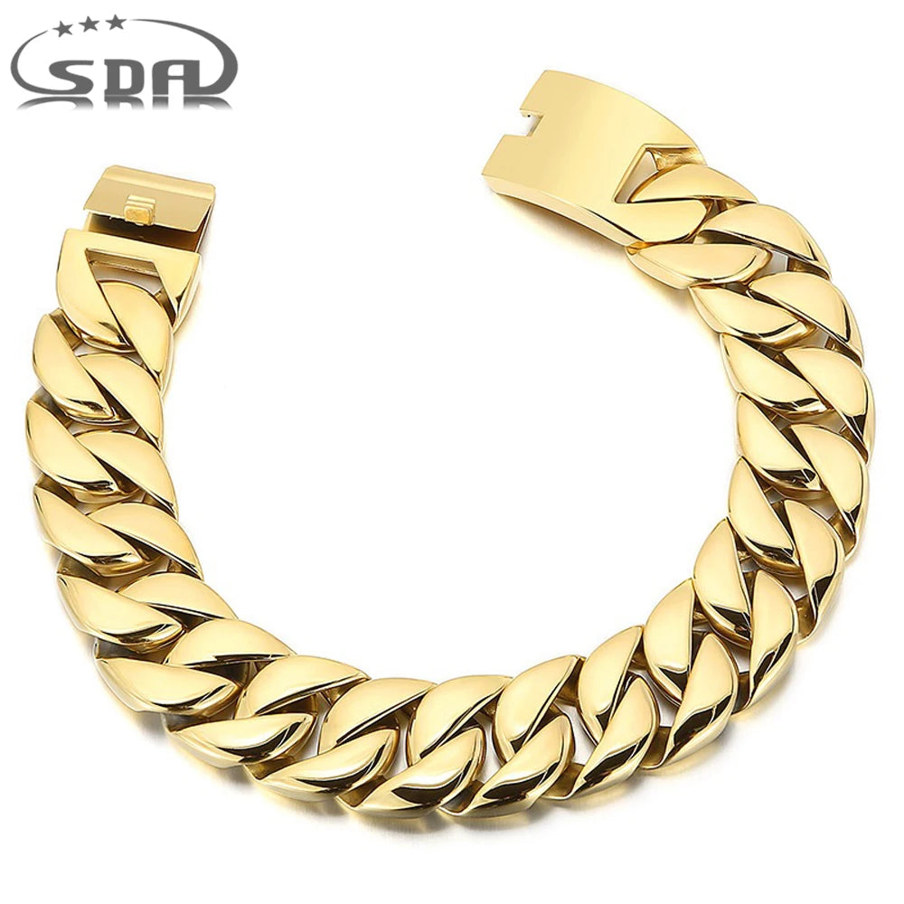 SDA Factory Wholesale 26/32mm Big Thick Cuban Link Chain Bracelets & Necklaces – Silver & Gold Color for Men & Women