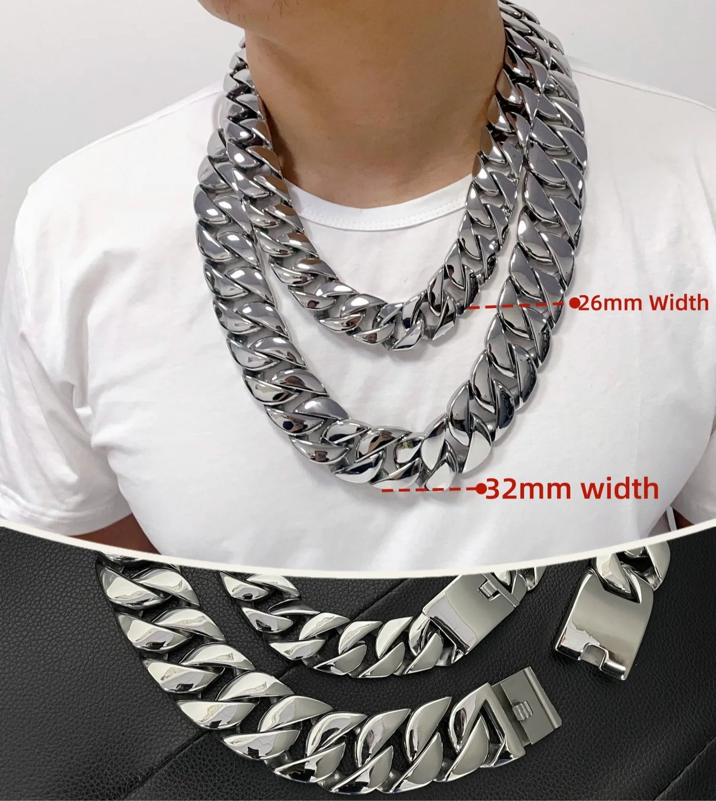 SDA Factory Wholesale 26/32mm Big Thick Cuban Link Chain Bracelets & Necklaces – Silver & Gold Color for Men & Women