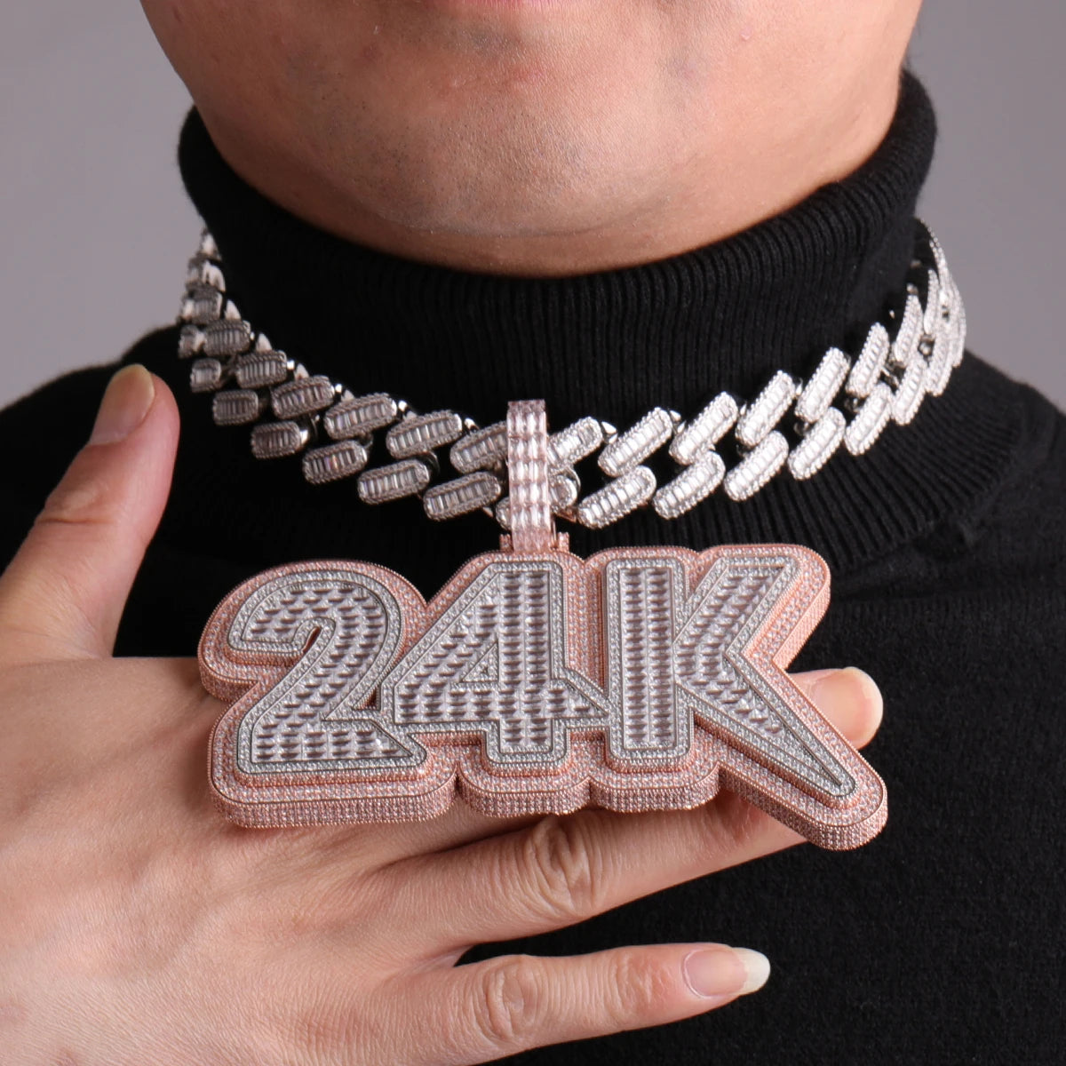 Bubble Letter Customized Name Necklace Iced Out Number Pendant for Men Big Baguette Hip Hop Rock Rapper Jewelry