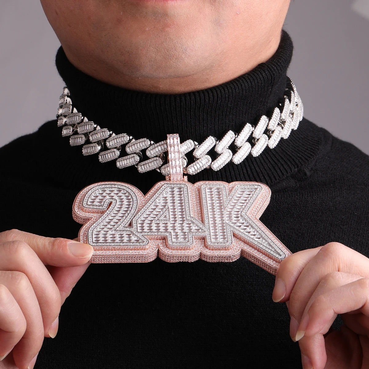 Bubble Letter Customized Name Necklace Iced Out Number Pendant for Men Big Baguette Hip Hop Rock Rapper Jewelry