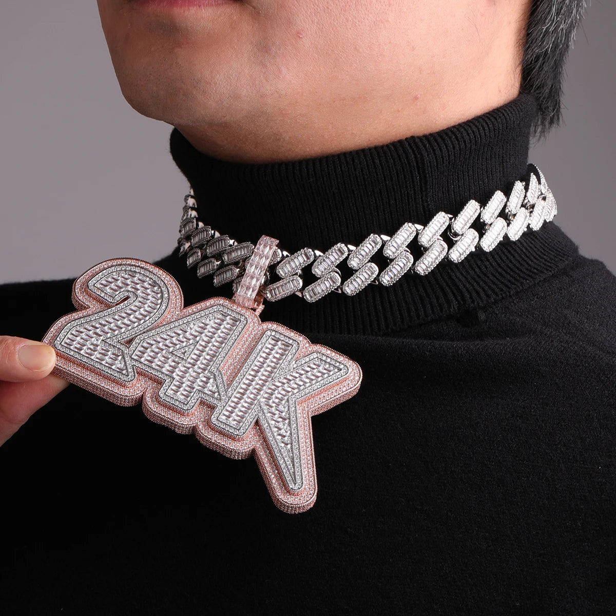 Bubble Letter Customized Name Necklace Iced Out Number Pendant for Men Big Baguette Hip Hop Rock Rapper Jewelry