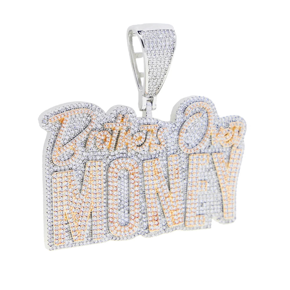 New Hip-Hop 'Brothers Over Money' Pendant Necklace – Gold Iced-Out Bling with CZ Letters for Men & Women