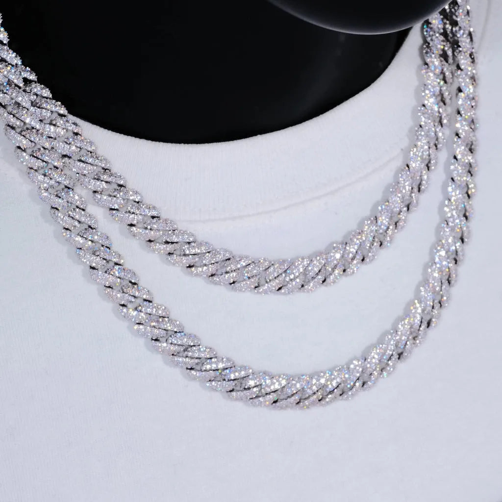 10mm Diamond Cuban Link Chain – White Gold/18K Gold Plated Bling Necklace with 5A+ CZ Stones