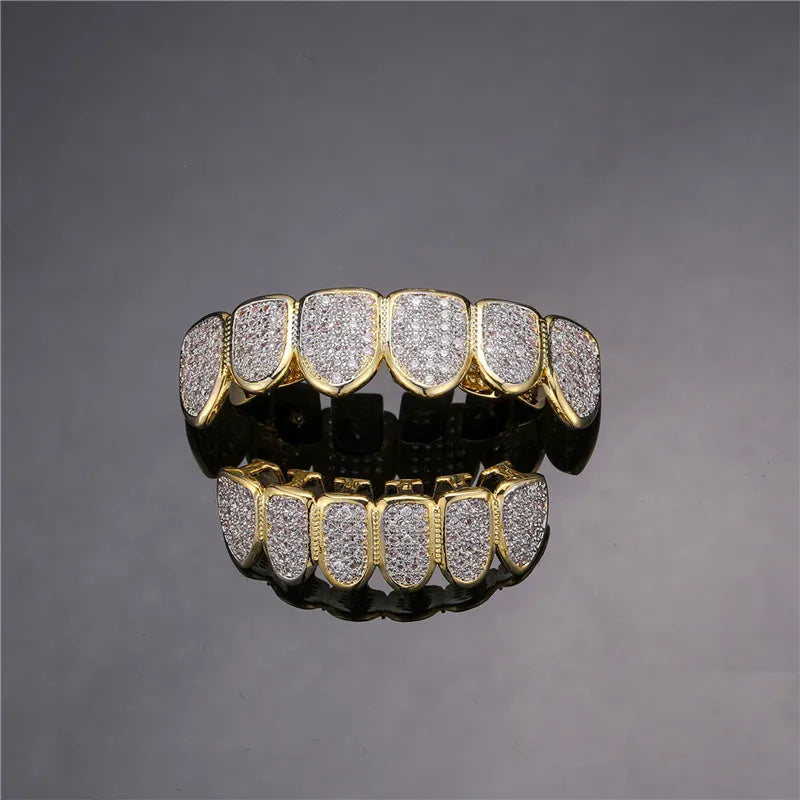 Feel Style Cool Teeth Grillz Set – Unisex Cubic Zirconia Top & Bottom Hip Hop Jewelry