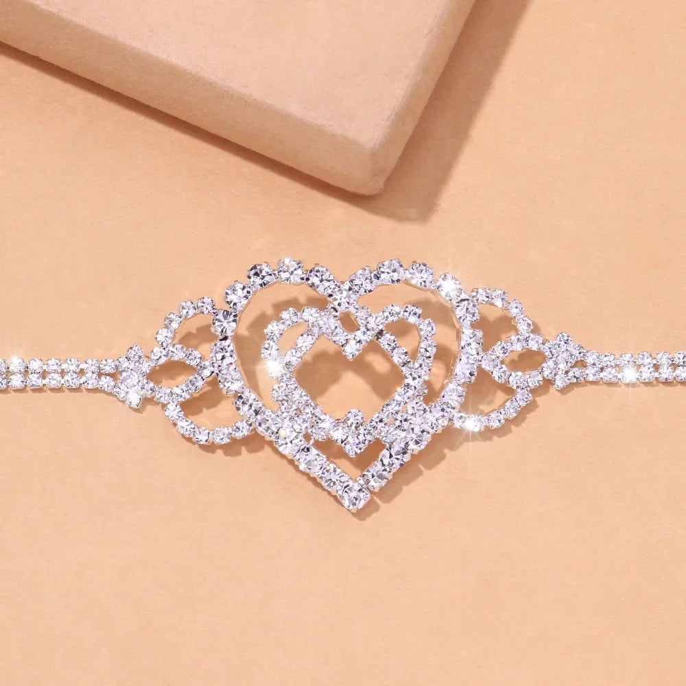 Heart Anklet Rhinestone Chain Jewelry for Women Bling Love Foot Chain Anklet Bracelet Crystal Jewellery