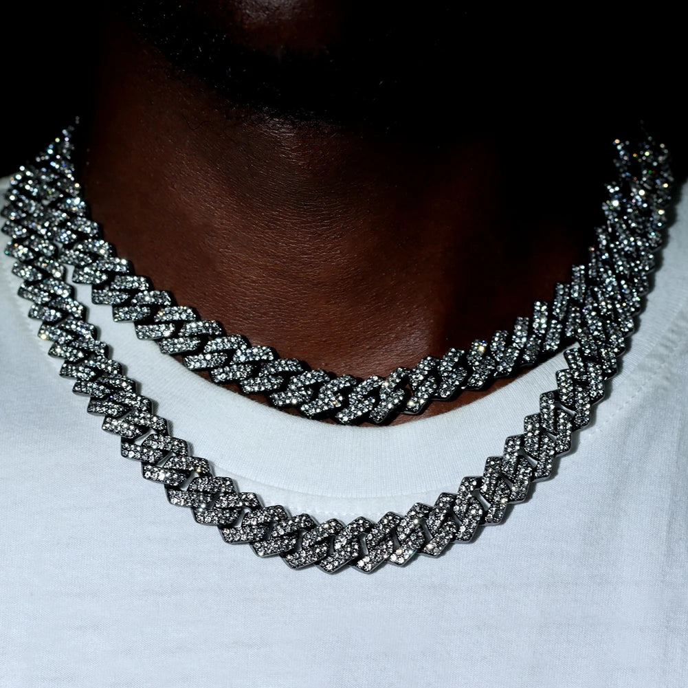 Chain Necklace Color Rhinestones Paved Cuban Choker Necklace HipHop Men Jewelry