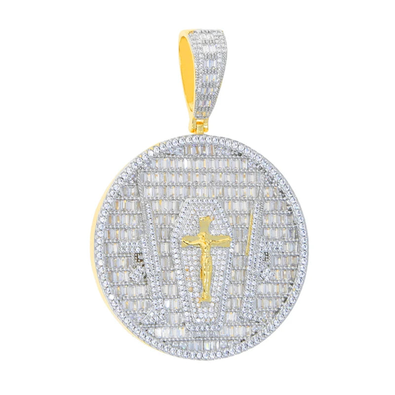 New Hip-Hop Gun Jesus Pendant Necklace – Gold Iced-Out Bling CZ Cross Charm for Men