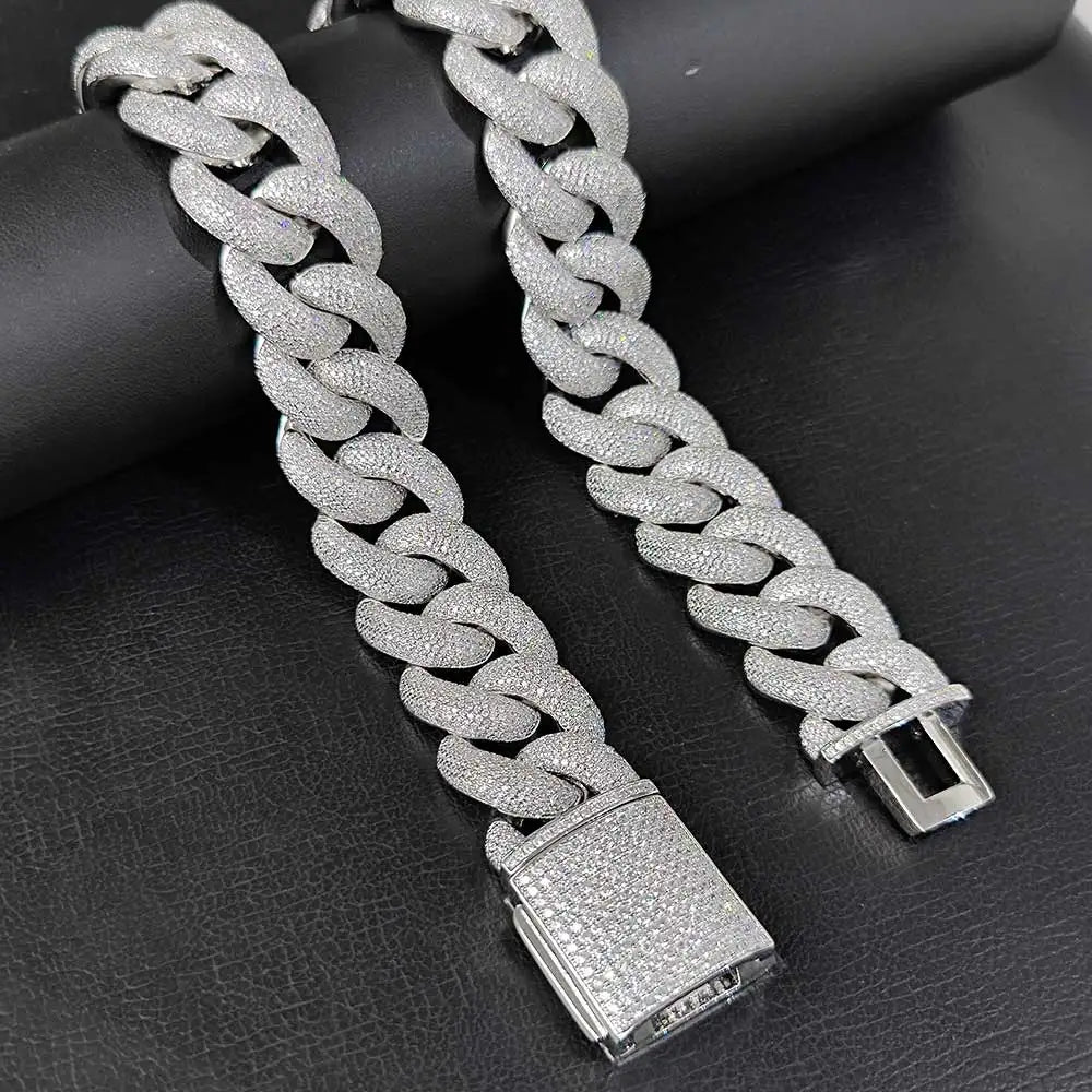 Diamond Mens Full Iced Out Cuban Link Chain 18K Gold/Silver Plated Bling CZ Bubble Chain Rapper Jewelry