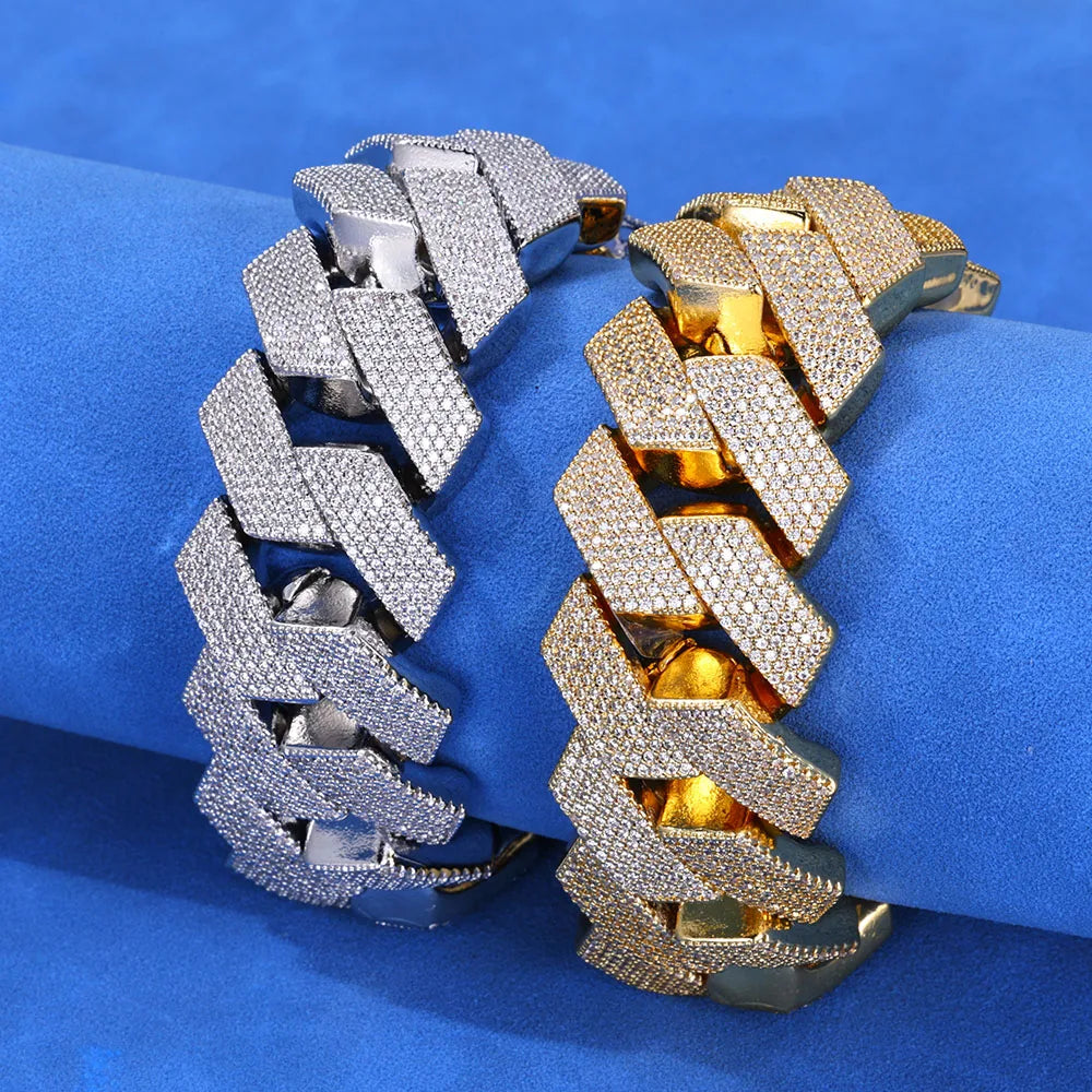 Thick Heavy 25mm Six Rows Prong Setting Cuban Link Chain Iced Out Hip Hop White/18k Gold Plated Necklace Jewelry Women Men Gifts