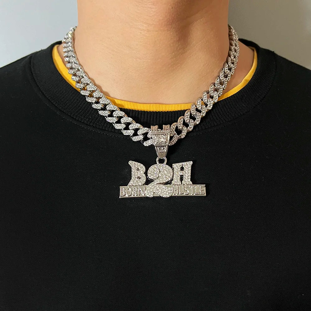 Cuban Miami Chains NO LOVE Pendants Necklace for Men and Women Heart Broken Statement Iced Out Jewelry