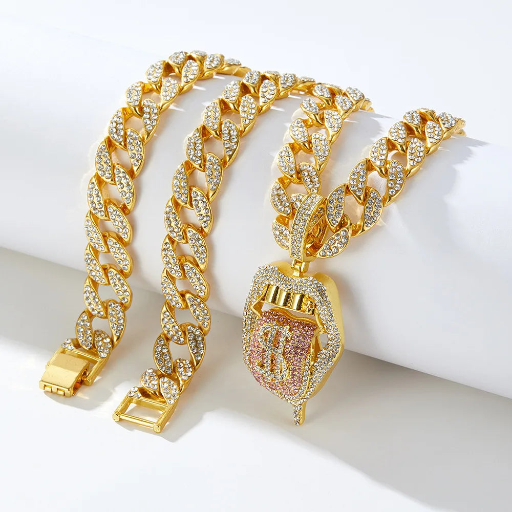 Sparkling Rhinestone Cuban Chain Tennis Ice Crystal Hip Hop Necklace Jewelry