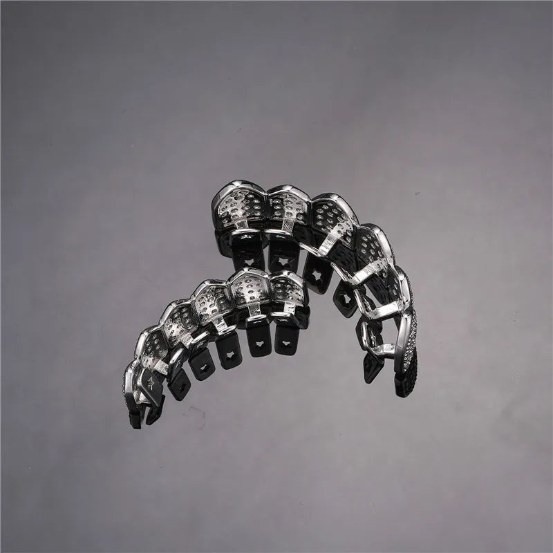 Feel Style Full CZ Teeth Grillz Set – Unisex Cubic Zirconia Top & Bottom Hip-Hop Jewelry