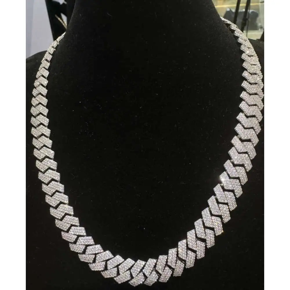 15mm 20mm Heavy Cuban Chain 3row Moissanite with 925 Sterling Silver Ice Out Hop Necklace Cuban Link Chain for Men