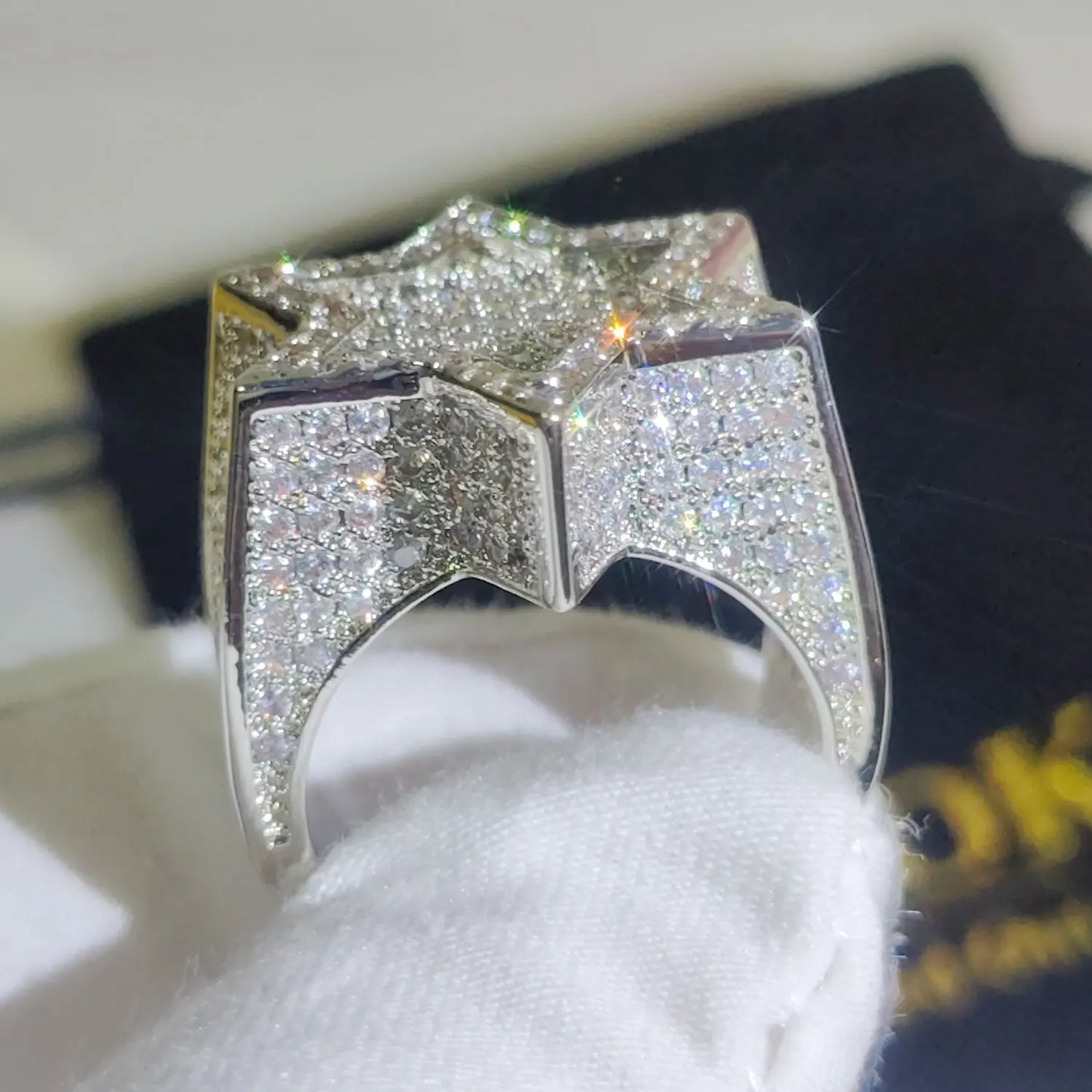 Silver Hexagram Star Ring – Iced Out Cubic Zirconia Punk Band