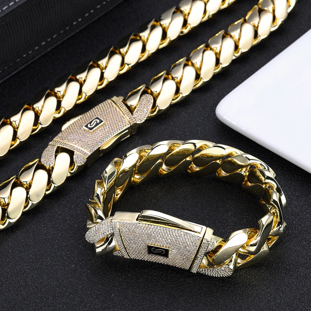 New Hip-Hop 14k Gold Plated Monaco Cuban Chain – High-Quality Brass Party Necklace for Men & Women