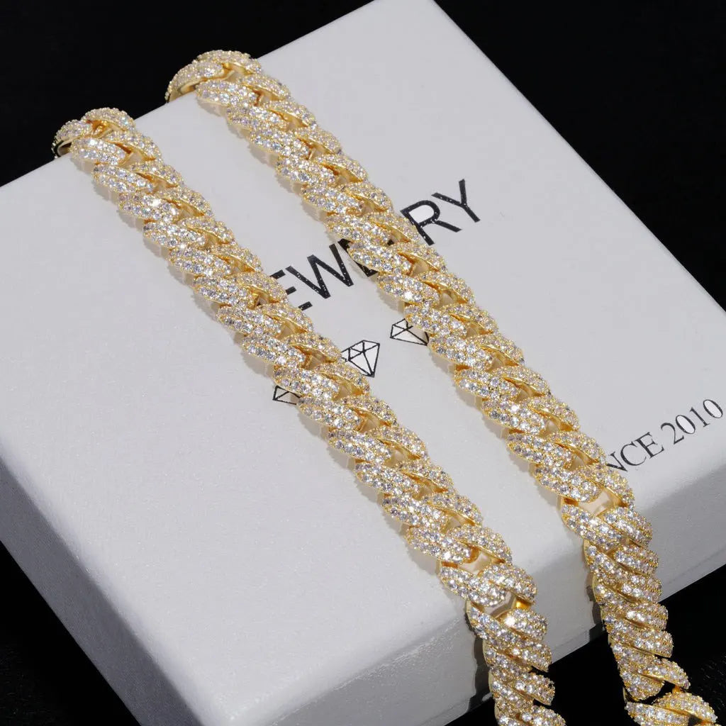 10mm Diamond Cuban Link Chain – White Gold/18K Gold Plated Bling Necklace with 5A+ CZ Stones