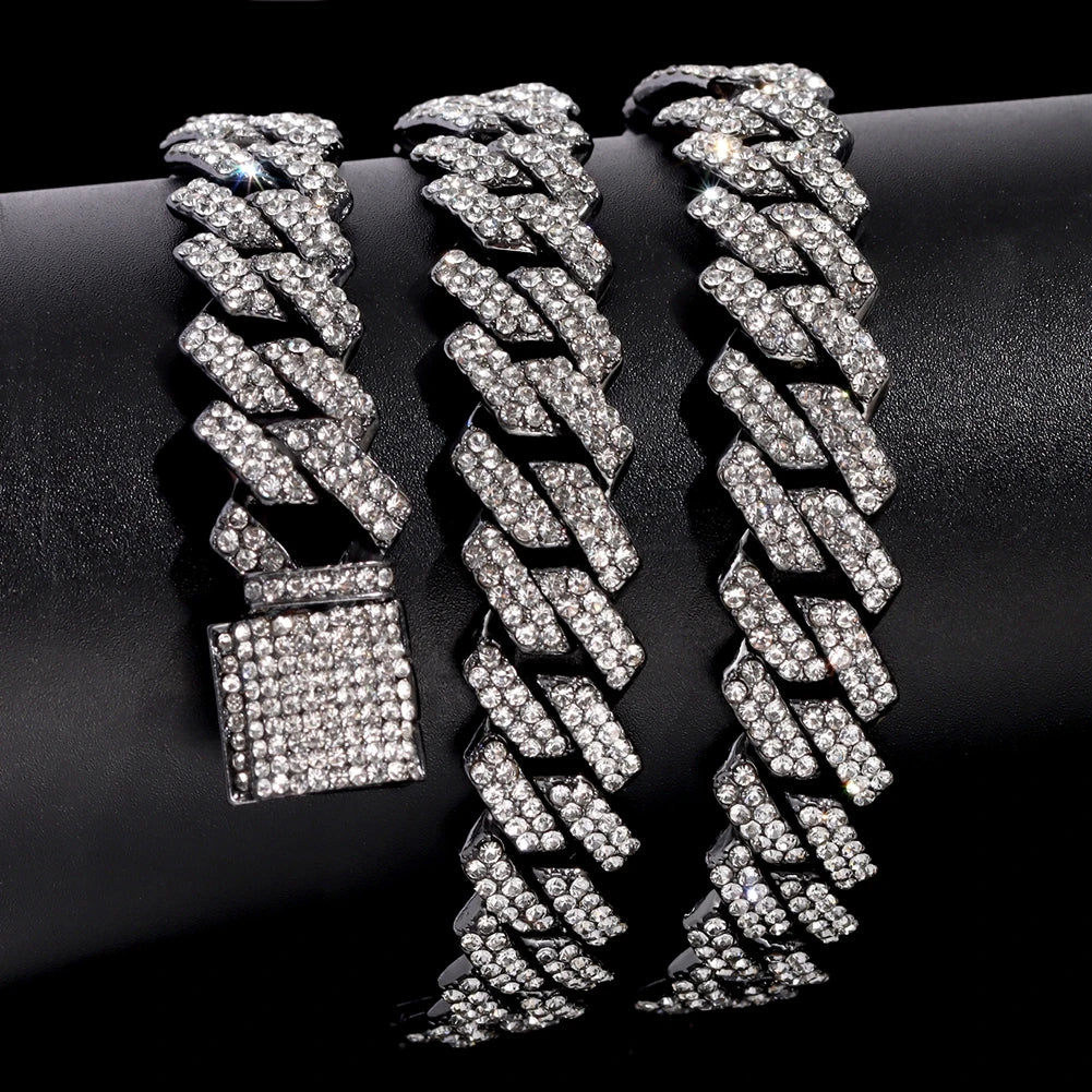 Chain Necklace Color Rhinestones Paved Cuban Choker Necklace HipHop Men Jewelry